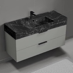Floating Bathroom Vanity, Modern, 48 inch, Black Marble Style Sink